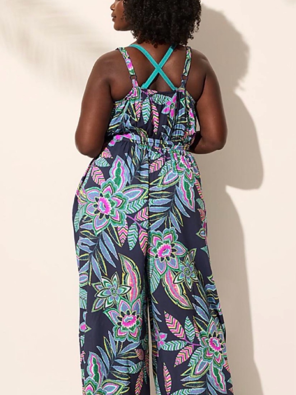 Lane Bryant Navy Floral Wide-Leg One-Piece Romper